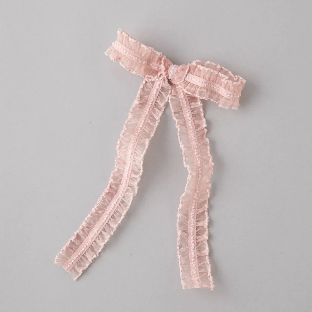 🆕 Pink Lace Ruffle Bow Hair Clip